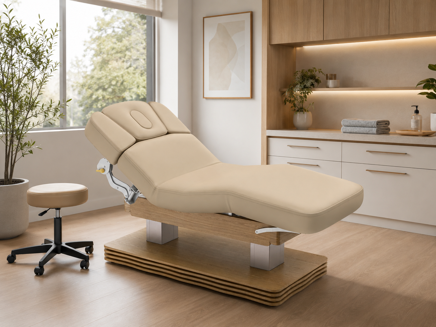 Titan Medical spa treatment table with timber base in a luxury beauty clinic